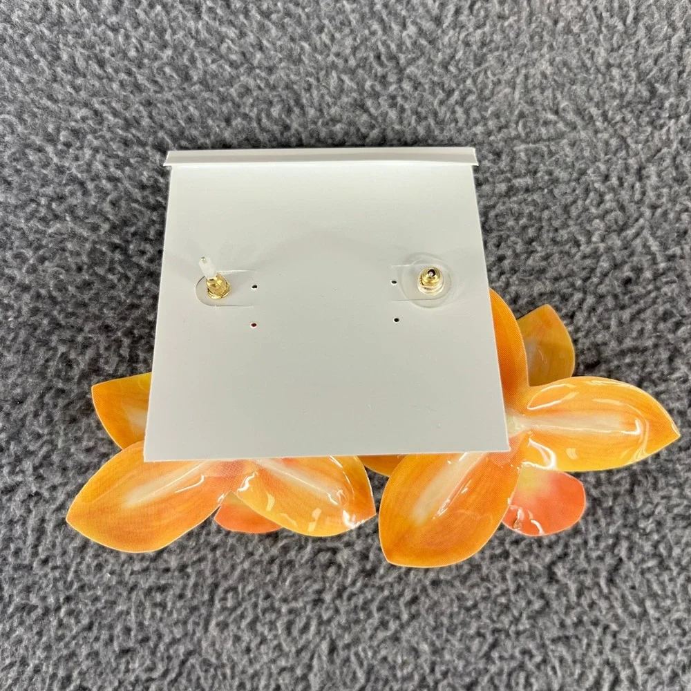 Natasha Flower Earring & Hair Clip Set Orange Orchid Tropical Hibiscus Bora